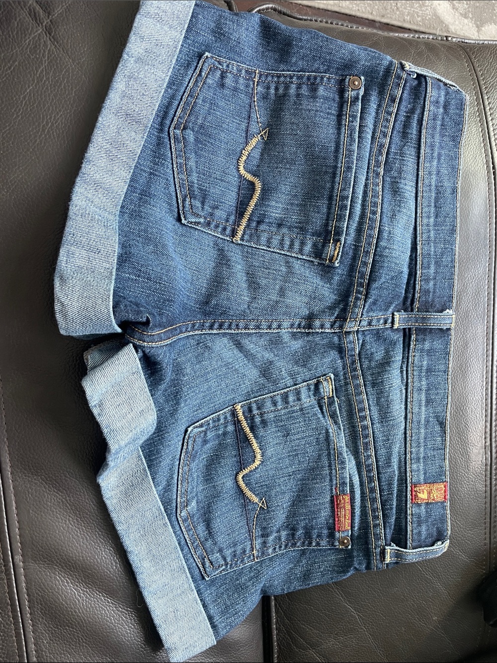 7 For All Mankind Blue Denim Cuffed Jean Shorts